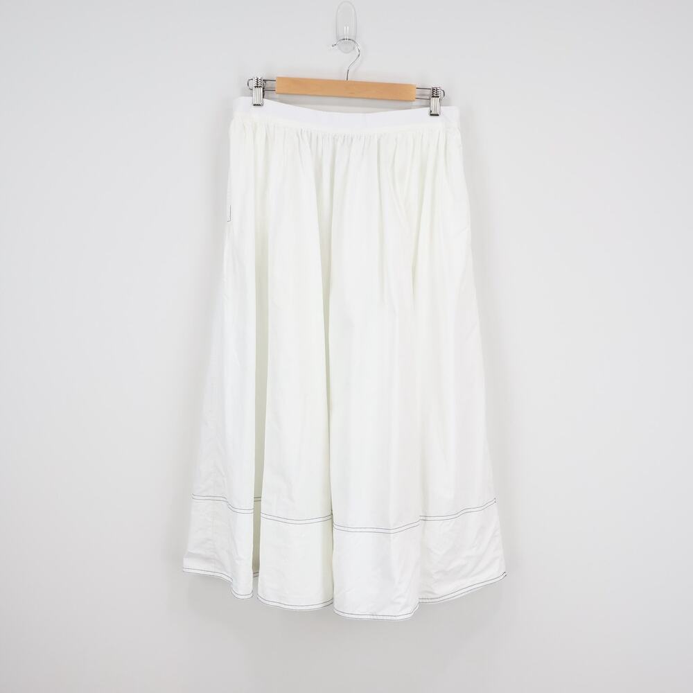 J.Crew Contrast Stitch Midi Skirt Cotton Poplin White Size 12 - Picture 2 of 7